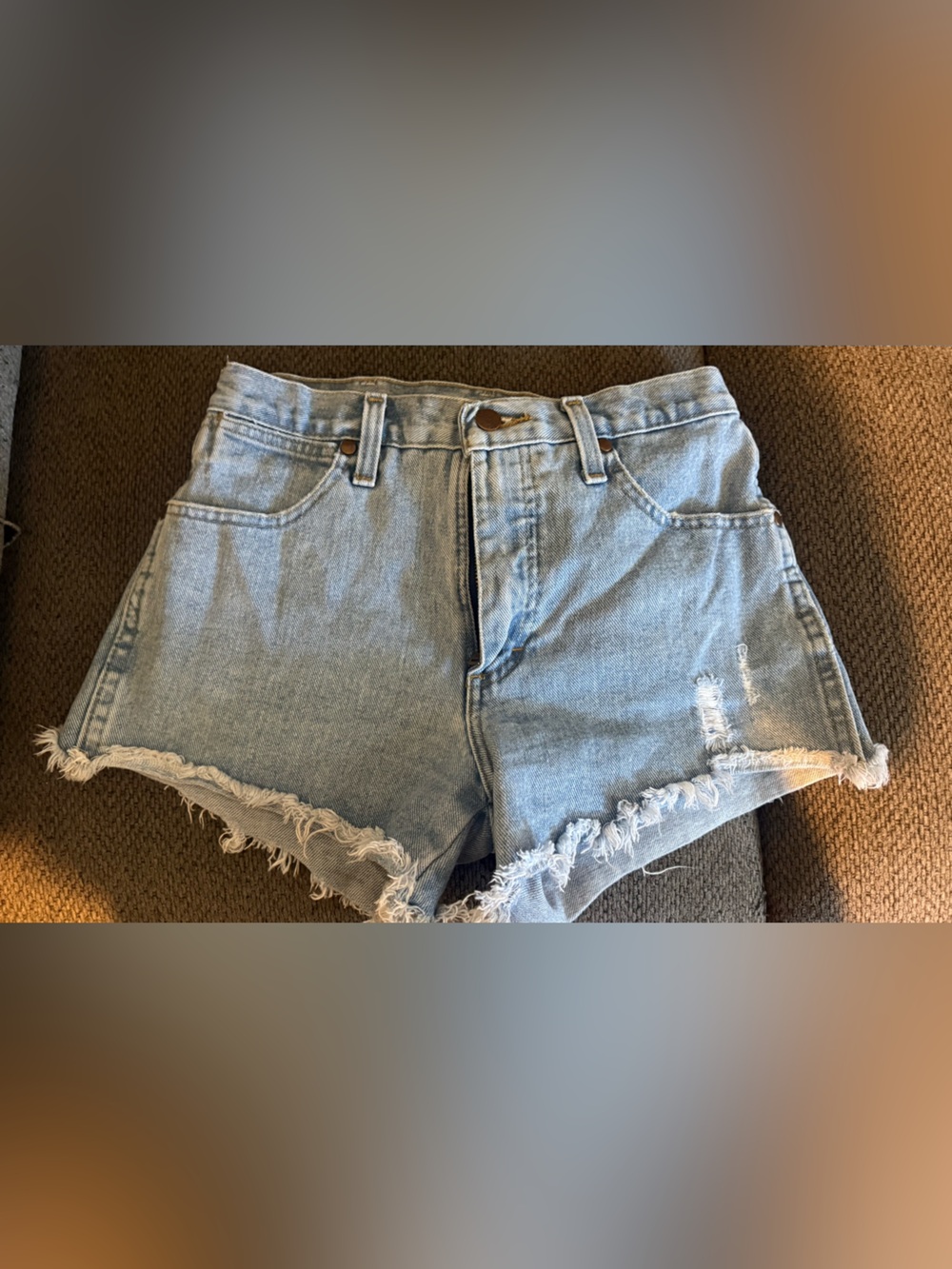 Wrangler Light Blue Denim High-Waist Frayed Cutoff Shorts